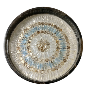 Handmade Round Mother Of Pearl MOP Inlay Serving Tray For Home Decor Decorative Serving Platter With <b>Blue</b> And Gold Accents - Product Image 1