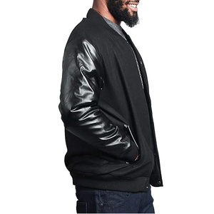 High Quality Fashionable Canvas Sleeve Black <b>Vintage</b> Waterproof Windproof Winter Varsity Letterman <b>Bomber</b> <b>Jacket</b> for Men - Product Image 4