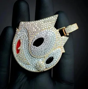 Tishya Diamond 3Ct Round Cut Real Moissanite Customized Cartoon Pendant Sterling <b>Silver</b> 14K Yellow Gold Plated Women's 45gm - Product Image 5