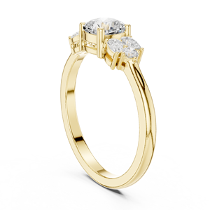 18K Yellow Gold <b>Cushion</b> Cut Diamond Engagement Ring with Pear Side Stones | Luxury Three Stone Bridal Ring | Fine Jewelry - Product Image 3