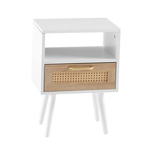15.75 moderno \ "tavolino in Rattan bianco con cassetto e gambe in legno massello comodino o tavolino per camera da letto o soggiorno - Product Image 5