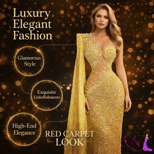 Vestido de noche largo hasta el suelo con lentejuelas y adornos dorados hechos a mano por diseñador, con un solo hombro descubierto. |   Vestido Ajustado Transparente para Fiesta o Boda para Mujer - Product Image 6