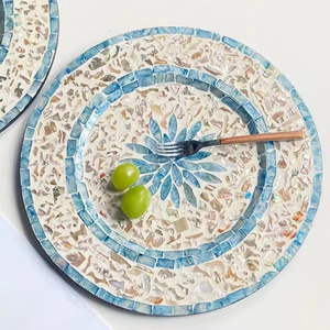 Eco-Friendly Seashell Mosaic <b>Decorative</b> <b>Plate</b> Natural MOP Shell Inlay Wooden Charger <b>Plates</b> For Fine Dining Hotel Table Bohemian - Product Image 1