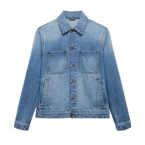Veste en jean bleu pour homme, style trucker, boutonnée, manches longues, décontractée, avec double poche poitrine - Product Image 3