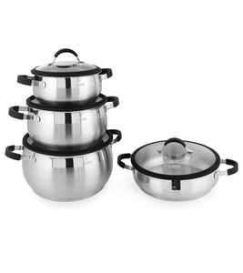 Ensemble de casseroles de luxe en acier inoxydable 18/10, 8 pièces, avec couvercles à bords en silicone et poignées enveloppées de silicone - Product Image 1