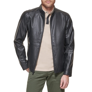 <b>Men's</b> Black Genuine <b>Leather</b> Moto <b>Jacket</b> Stand Collar Zipper Closure Regular Fit Available For Sale Now In Reasonable Price - Product Image 1