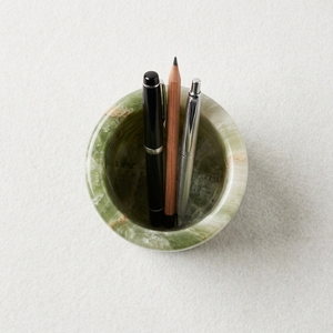 Natural <b>Green</b> Onyx Marble Engraved Carved Round <b>Pen</b> Holder Cup Polished Ornament Home Decoration Desk Decor - Product Image 3