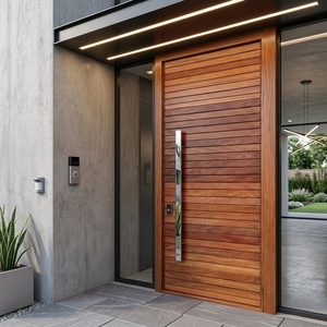 Puerta Pivotante de Madera Mahardika, Moderna, de Madera de Teca, con Listones Horizontales, Minimalista, de Lujo, para Entrada Principal, Puerta Arquitectónica de Entrada - Product Image 4