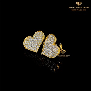 Boucles d'oreilles en or massif 14 carats avec diamants CVD cultivés en laboratoire, taille ronde premium, couleur D-E-F, clarté VVS-VS, 1,50 TCW, design cœur romantique pour femme - Product Image 2