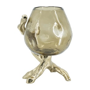 Jarrón Escultural de Estilo Nórdico Orgánico, Cuenco de Vidrio Soplado a Mano sobre Base de Rama Dorada, Decoración de Mesa Contemporánea Inspirada en la Naturaleza - Product Image 1