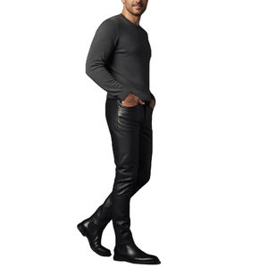 Pantalon en cuir d'agneau marron pour homme, finition cirée vieillie, pantalon en cuir d'agneau noir, coupe slim, cuir véritable - Product Image 6
