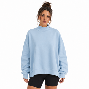 Custom Embroidery Logo Minimalist Style Heavyweight <b>Women</b> Mockneck <b>Top</b> Streetwear Style OEM Service - Product Image 1