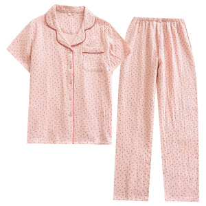 Conjunto de Pijama Casual Vintage de Manga Corta 100% Algodón para Mujer, Ropa de Dormir Ligera de Verano con Pantalones Cortos, Ropa de Estar Suave de Color Sólido - Product Image 3