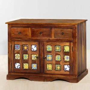 Vitrina de Madera de Mango Blanqueada |   Muebles Rústicos de Estilo Granja al por Mayor - Product Image 4