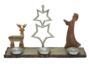 Candelabro Decorativo con Estrella Plateada y Reno, con Base de Madera, Centro de Mesa Navideño - Product Image 4
