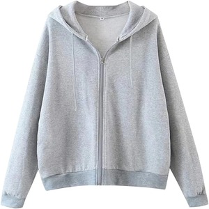 Sudadera con capucha extragrande personalizada para mujer, con cremallera, en colores rojo, rosa, verde salvia, lavanda, verde oliva y gris, de algodón y forro polar, con cordón ajustable. - Product Image 5