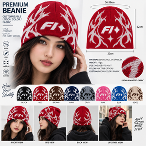 Gorros de punto jacquard personalizados al por mayor de doble cara con logo, gorros de invierno de acrílico estilo hip hop con diseño de telaraña, gorros con lazos de personajes de frutas. - Product Image 4