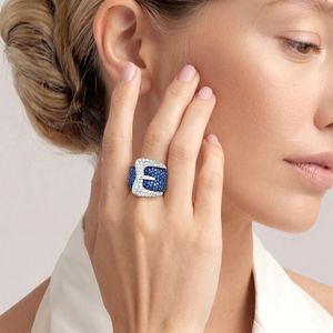 Anillo de Cóctel de Oro de 18K con Zafiro para Mujer, Corte Brillante Redondo, Diseño Geométrico, Uso Diario - Product Image 2
