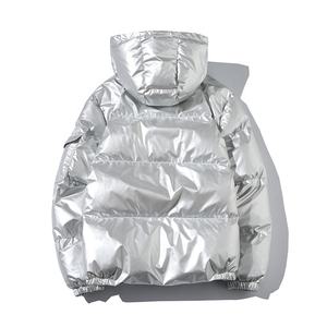 Veste matelassée à capuche brillante pour hommes et femmes, imperméable, 100% polyester, fermeture éclair, veste d'hiver - Product Image 2