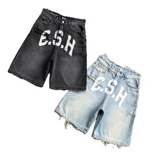 Shorts en denim vintage streetwear pour hommes, impression graphique personnalisée OEM, logo de haute qualité - Product Image 5