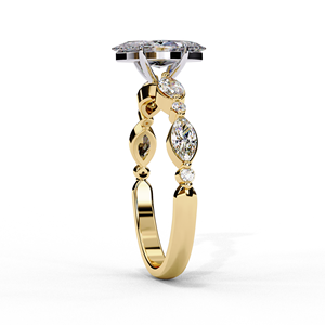 Anillo de Compromiso de Oro Blanco de 14K con Diamante Cultivado en Laboratorio de Corte Marquesa y Piedras Laterales - Product Image 2