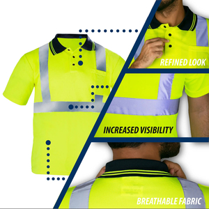 Polo de sécurité haute visibilité Classe 2 Réfléchissant Jaune Noir Vêtements de travail pour les ouvriers du bâtiment - Product Image 2