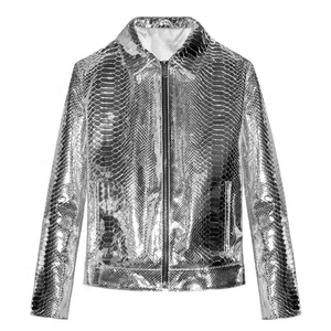 Genuine Napa <b>Leather</b> Snake Printed <b>Jacket</b> <b>Men's</b> Cafe Racer Stand-up Collar YKK Zips Wholesale Biker <b>Jacket</b> Aviator <b>Jacket</b> Top - Product Image 1