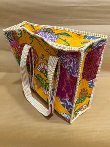 Handcrafted Quilted Yellow Floral Tote <b>Bag</b> Printed <b>Fabric</b> Shoulder Handbag Lightweight Everyday Carry Designer Shopping <b>Bag</b> - Product Image 3
