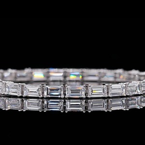 Women's <b>Solid</b> <b>Silver</b> Baguette Diamond Tennis <b>Bracelet</b> Channel Set Luxury GIA Certified Geometric Design Wedding <b>Bracelet</b> - Product Image 3