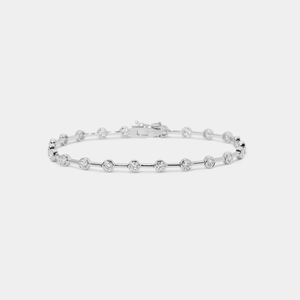 สร้อยข้อมือเพชรเลี้ยงในห้องปฏิบัติการ ทองคำแท้ 14K ประดับเพชรแบบ Bezel Set สร้อยข้อมือแบบเรียบหรู สร้อยข้อมือแบบซ้อนได้ ของขวัญสำหรับงานหมั้น - Product Image 2