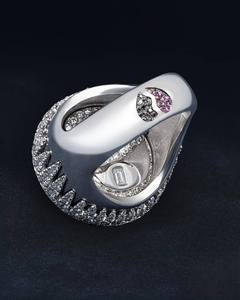 Luxury White <b>Gold</b> <b>Cocktail</b> <b>Ring</b> With Moissanite Baguette Cut Pave Setting Geometric Design For Women Party Jewelry - Product Image 1