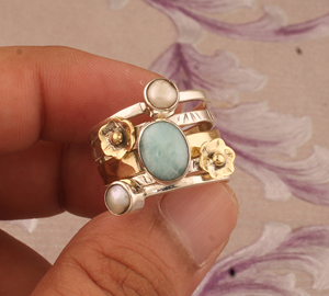 Luxury Natural Larimar Classic Wedding Band <b>Ring</b> 925 Sterling <b>Silver</b> Elegant <b>Statement</b> Jewelry High Quality Genuine Women's - Product Image 6