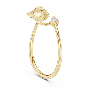 Anillo Minimalista con Motivo de Capullo Floral en Oro Amarillo Sólido de 14k con Diamantes Cultivados en Laboratorio de Corte Redondo, Anillo de Boda Clásico, Regalo para Ella - Product Image 2