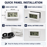 Thermomètre hygromètre numérique FYX Stock avec sonde externe intégrée, affichage noir et blanc, montage sur panneau