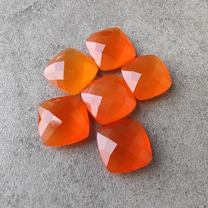 Natural Carnelian Briolette Checker Cut Square <b>Cushion</b> Shape Calibrated Orange Gemstone - Product Image 5