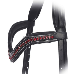 ที่มีคุณภาพสูงรูปทรงโค้งนุ่มหนังม้าสำหรับบังเหียนอังกฤษประดับคริสตัลสีแดงขนาดใหญ่ประดับเพชรแวววาว - Product Image 5