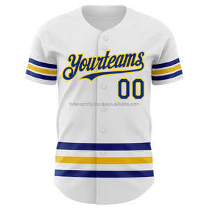 Camiseta de Béisbol Personalizada para Hombre, Blanca con Rayas Azules y Amarillas, Nombre y Número del Equipo, Impresión en Serigrafía, Uniforme Deportivo Transpirable de Manga Corta - Product Image 3