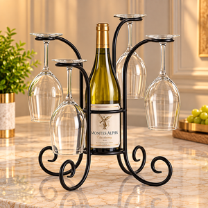Organizador de Botellas de Vino de Hierro con Acabado Champán, con Marco de Malla Metálica y Soportes de Anillo para el Hogar, Bar, Restaurante, Bodega y Uso Comercial - Product Image 4