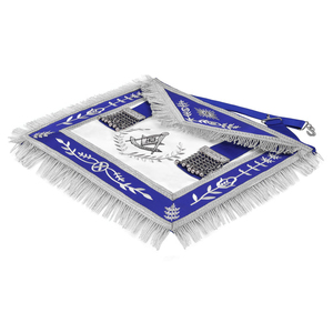 Tablier de maître de loge bleu - Broderie argentée avec ruban bleu, couronne et franges, broderie personnalisée et présentation de qualité supérieure. - Product Image 3