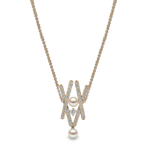 Collar con colgante geométrico con perla de agua dulce y diamantes redondos de talla brillante, cadena de serpiente chapada en oro de 18 quilates - Product Image 1