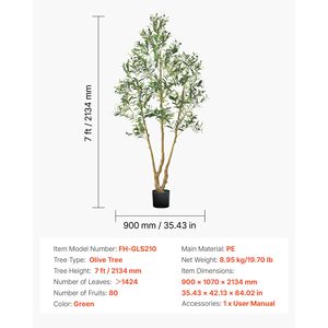 Árbol de Olivo Artificial Realista de 7 Pies para Interiores con Maceta Negra, Árbol Artificial Alto con Tronco de Madera Natural, Hojas Verdes y Frutos para Uso en Exteriores - Product Image 4