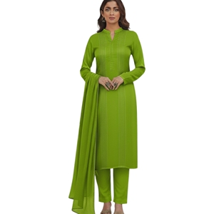 Salwar Kameez vert en coton pour femme, longueur cheville, coupe classique, style traditionnel décontracté prêt-à-porter, 3 pièces, style Inde Pakistan - Product Image 4