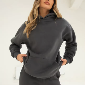 Sudadera con Capucha Extra Grande para Mujer, Color Sólido, Algodón, Felpa de Bambú, Manga Larga, Transpirable, Estilo Casual, Otoñal - Product Image 4