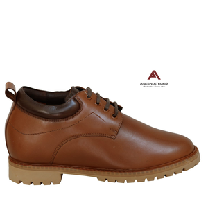 Chaussures Oxford en cuir véritable marron pour hommes, talon rehaussé dissimulé, lacets, bout rond, imperméables, antidérapantes, décontractées, habillées, formelles - Product Image 5