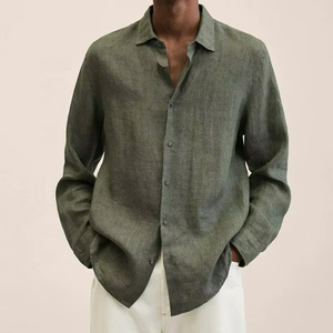 High Quality Men's Long Sleeve Solid Color <b>Shirt</b> Loose Casual <b>Plus</b> <b>Size</b> Cotton Mens <b>Linen</b> <b>Shirts</b> - Product Image 2