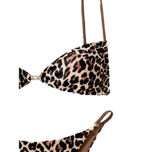 Hot Women's Leopard Print Women 2 Piece Bikini Set Adjustable Strap Swimwear Metal <b>Ring</b> Brazilian Style Beachwear Private Label - Product Image 3