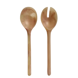 Cuillère à servir en résine, ensemble de 2 ustensiles à salade en bois avec finition grain naturel - Product Image 2