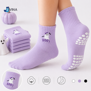 Calcetines de Tobillo JZVINA Personalizados con Bordado de Fantasma de Halloween, Antideslizantes con Agarre de Silicona para Yoga, Pilates y Estudio, para Adultos, Otoño - Product Image 5
