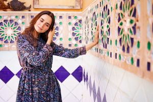 Algodón Midi Negro Azul Paisley Vestido fluido Indio Floral Colorido Verano Elegante Cómodo Ropa de día - Product Image 2