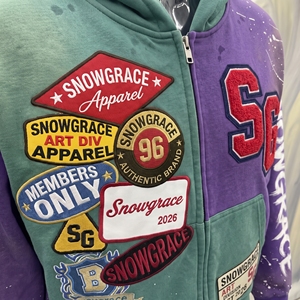 เสื้อฮู้ดซิป Snowgrace ผ้าเฟรนช์เทอร์รี่ ดีไซน์แบบ Patchwork สไตล์ Unisex สำหรับใส่ในฤดูใบไม้ร่วง - Product Image 6